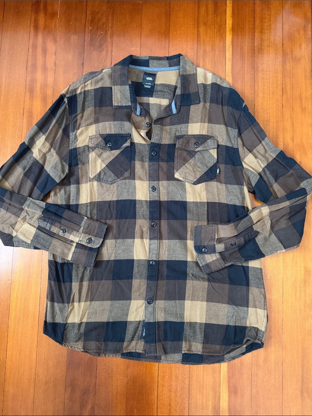 Vans Black and Brown Plaid Long-Sleeve Button-Up Shirt